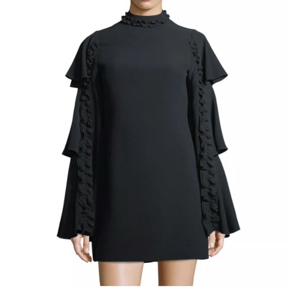 Alexis Marianne Tiered Bell-Sleeve Crepe Mini Dress Black - Picture 13 of 13